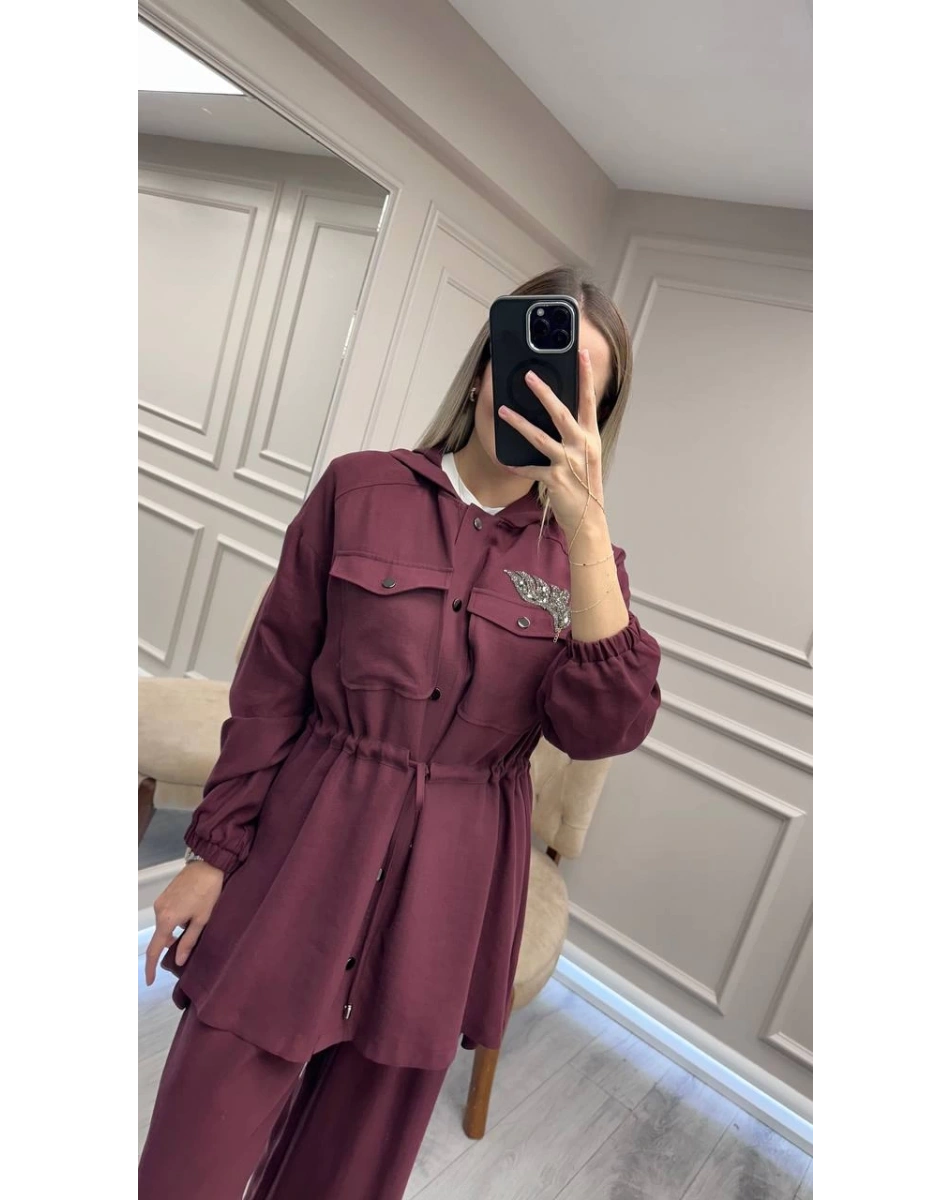 Nuss Triko 26K1022 Mürdüm İşleme Detaylı Bağlamalı Takım