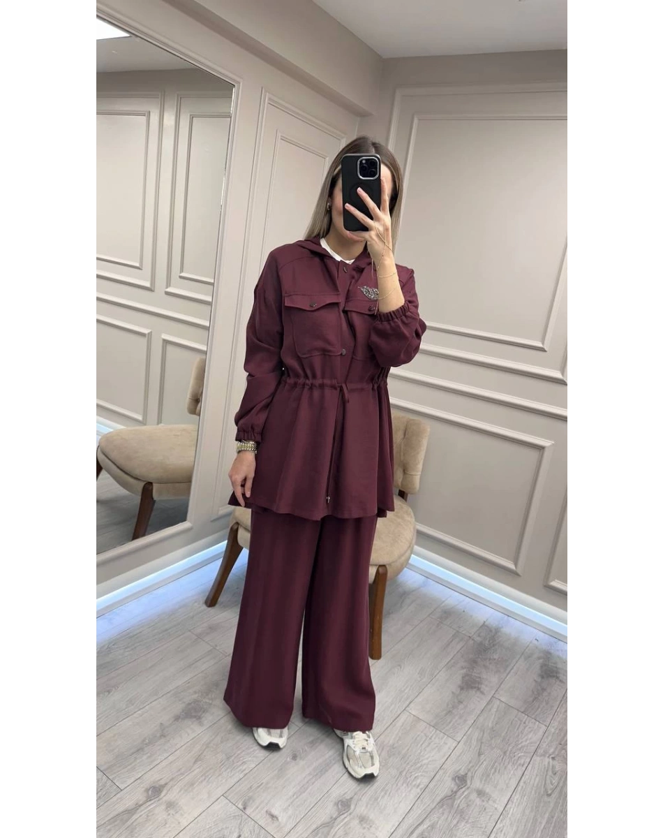 Nuss Triko 26K1022 Mürdüm İşleme Detaylı Bağlamalı Takım