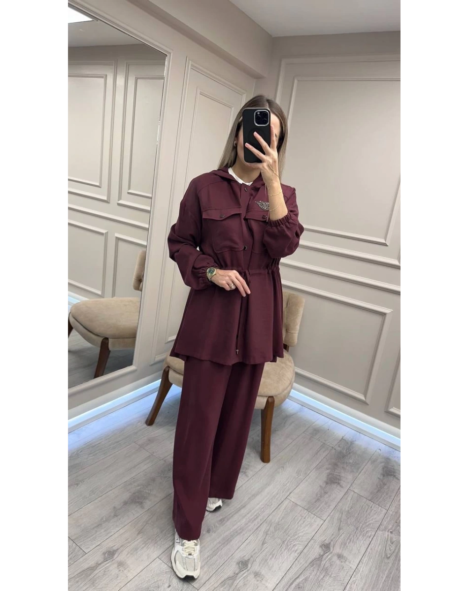 Nuss Triko 26K1022 Mürdüm İşleme Detaylı Bağlamalı Takım