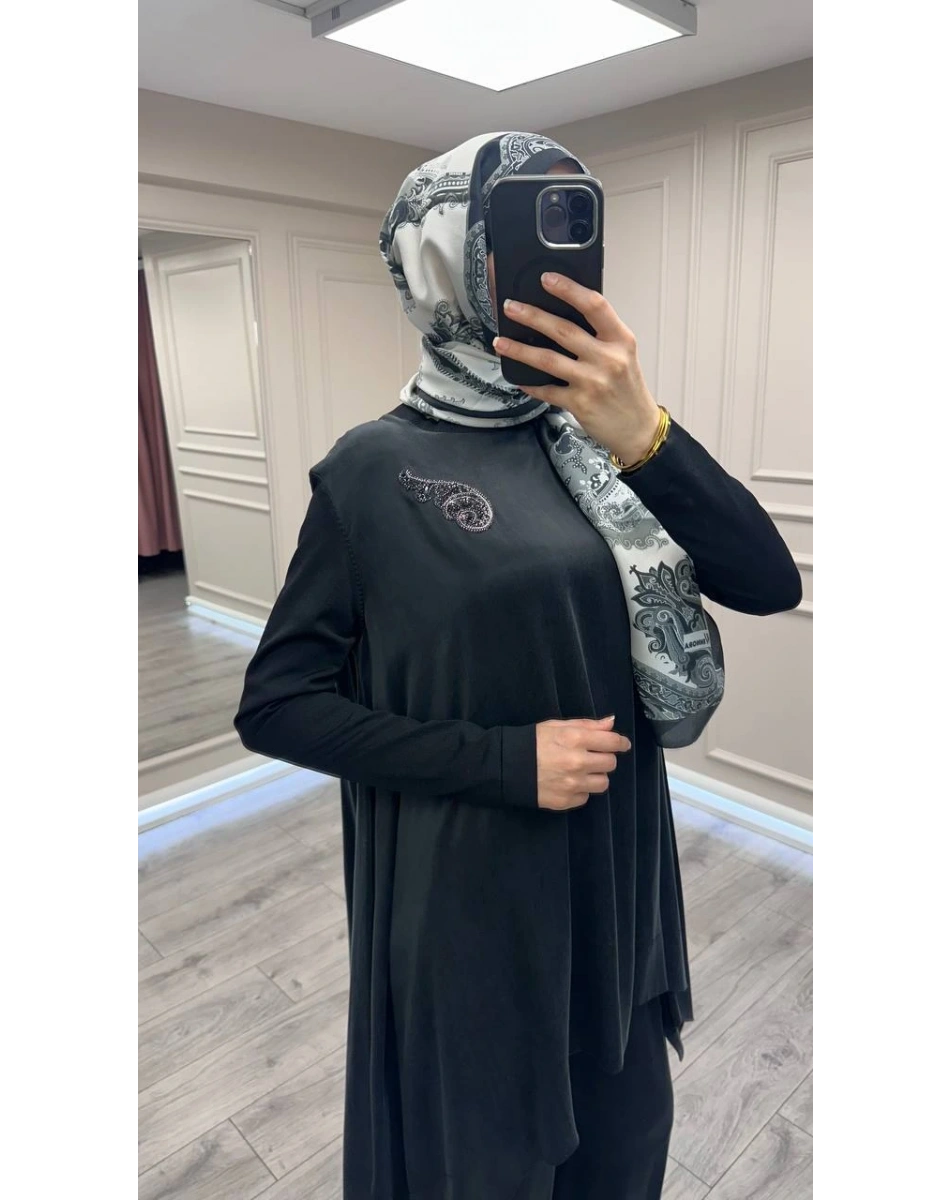 Nuss Triko 26K1033 Siyah Yakası Detaylı Takım