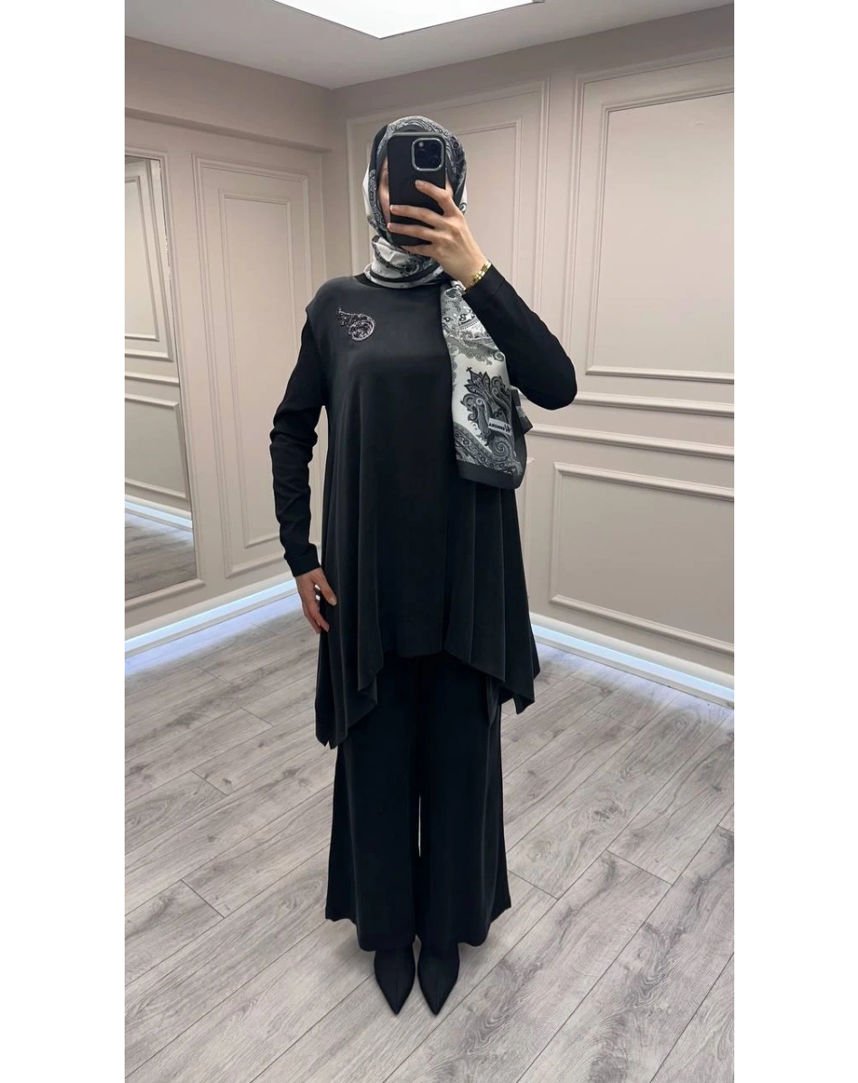 Nuss Triko 26K1033 Siyah Yakası Detaylı Takım