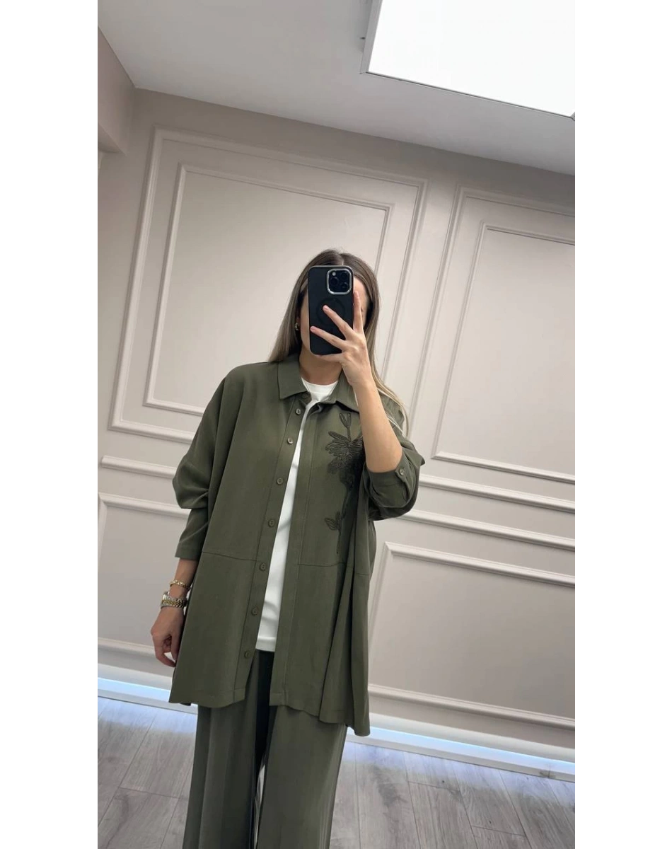 Nuss Triko 26K1034 Haki Önü Detaylı İkili Takım