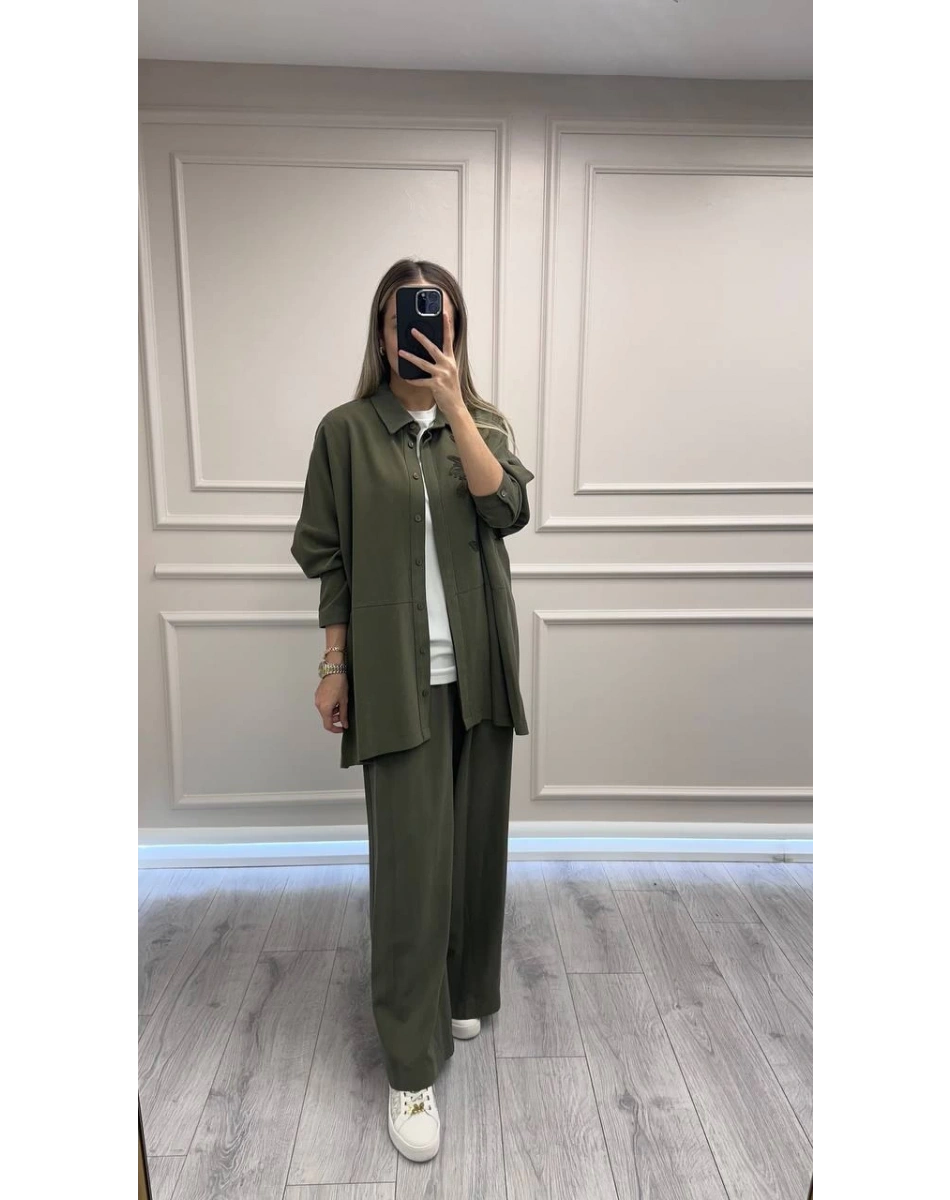 Nuss Triko 26K1034 Haki Önü Detaylı İkili Takım