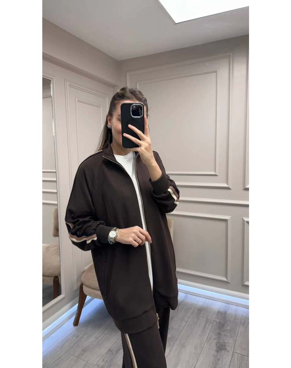 Nuss Triko 26K1039 Kahve Yanları Şerit Detaylı Takım