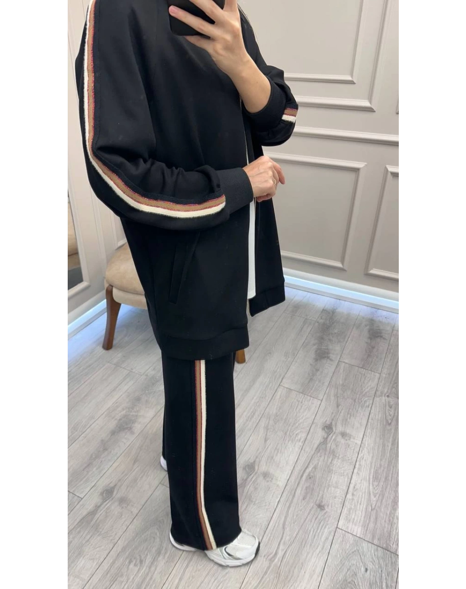 Nuss Triko 26K1039 Siyah Yanları Şerit Detaylı Takım