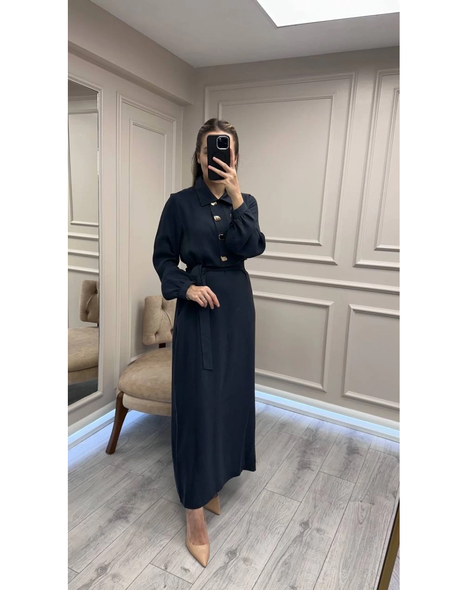 Nuss Triko 26K2007 Lacivert Önü Düğme Detaylı Elbise