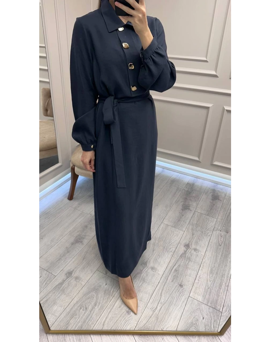 Nuss Triko 26K2007 Lacivert Önü Düğme Detaylı Elbise