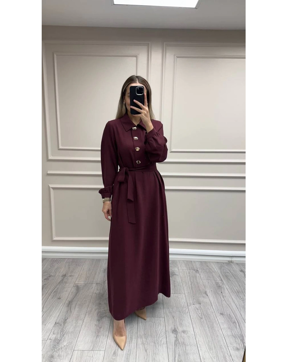 Nuss Triko 26K2007 Mürdüm Önü Düğme Detaylı Elbise