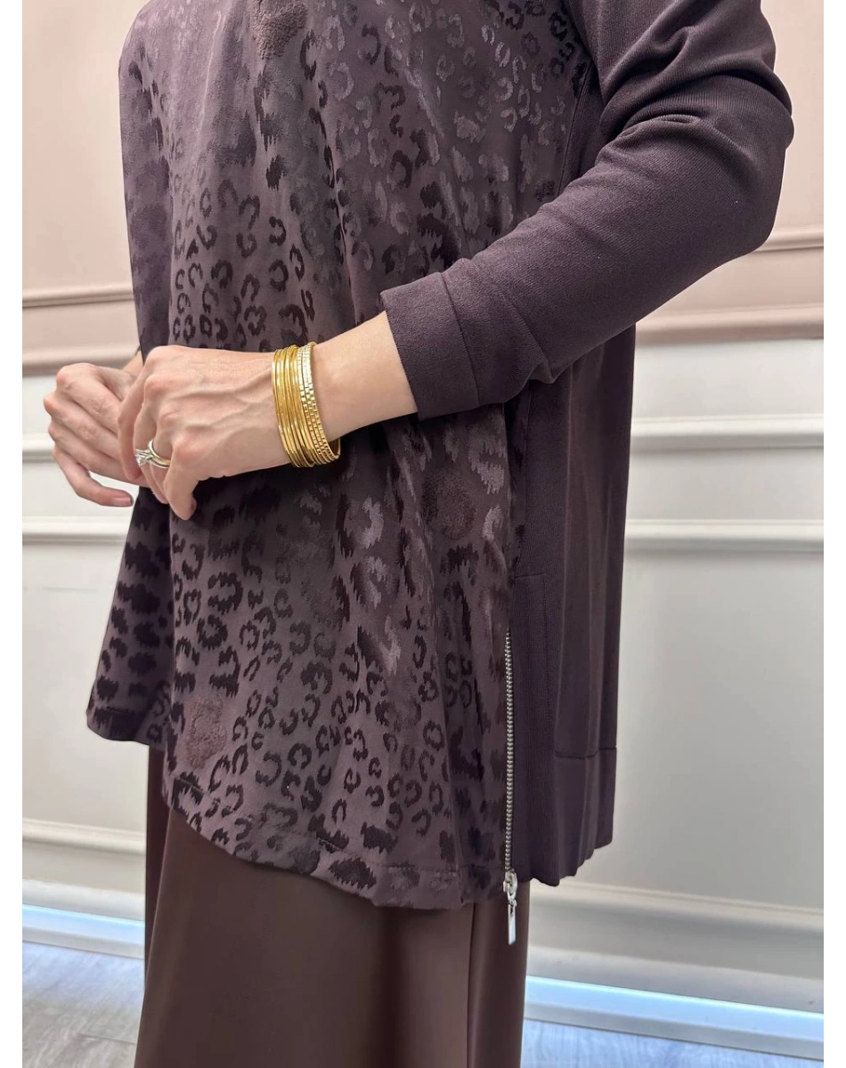 Nuss Triko 26K3002 Kahve Önü Leopar Desen Arkası Triko Tunik