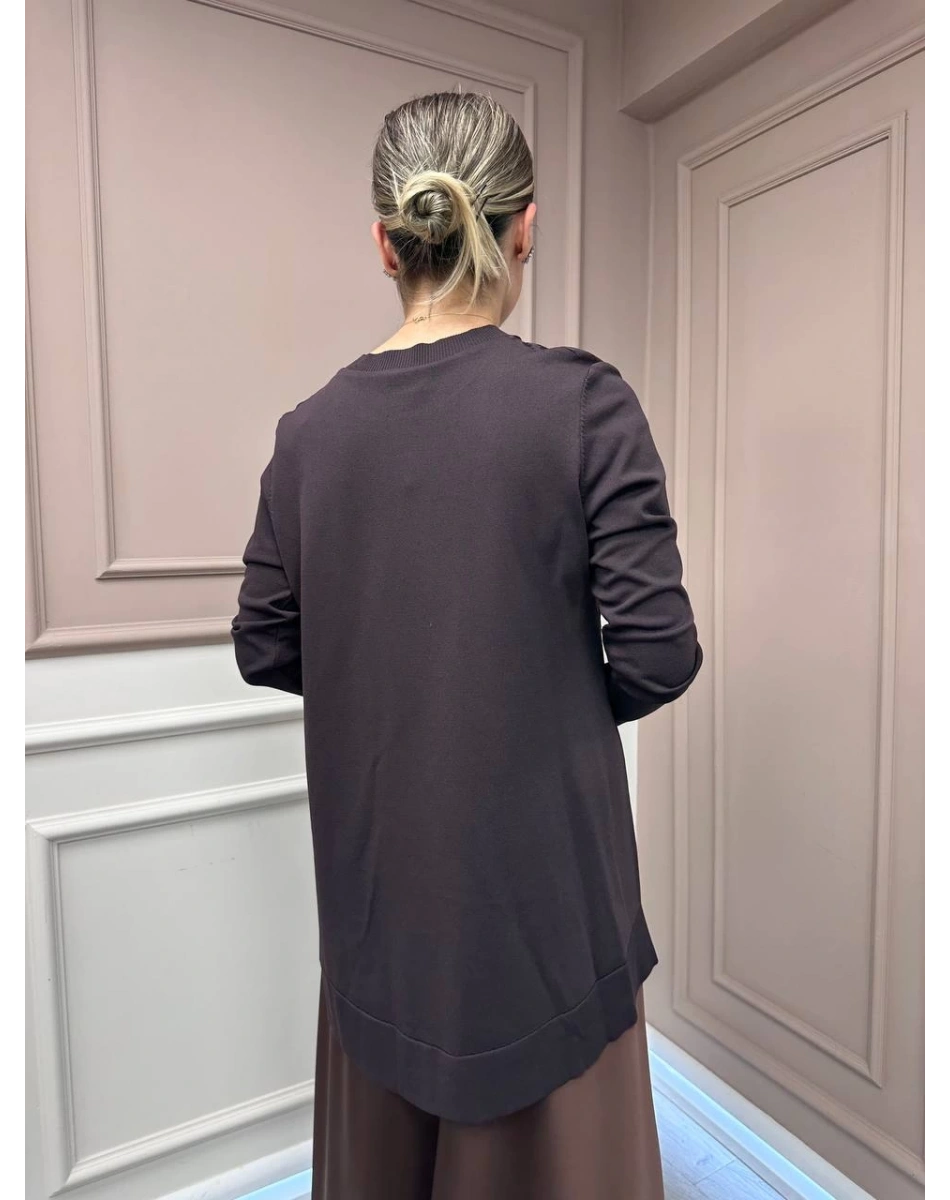 Nuss Triko 26K3002 Kahve Önü Leopar Desen Arkası Triko Tunik