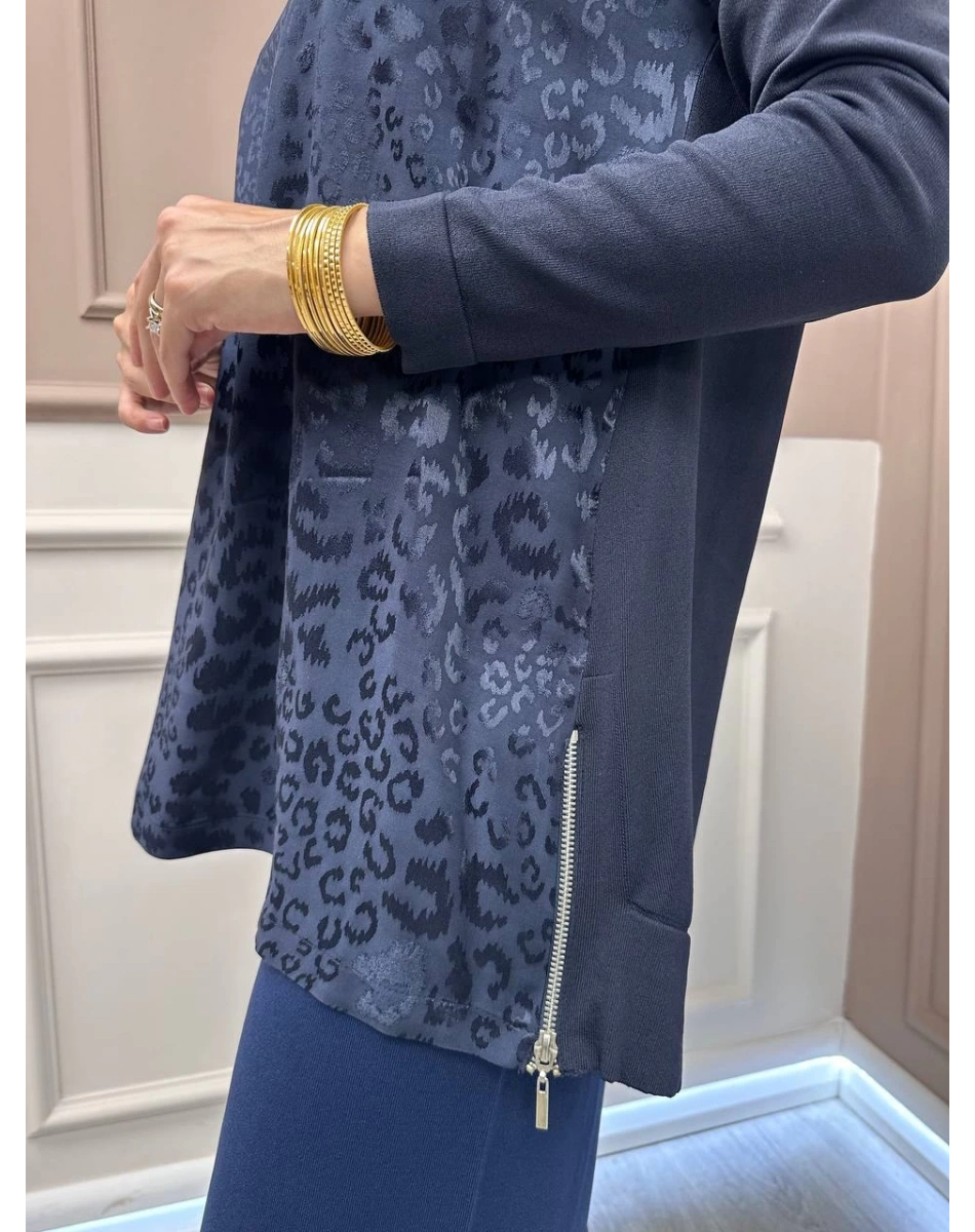 Nuss Triko 26K3002 Lacivert Önü Leopar Desen Arkası Triko Tunik