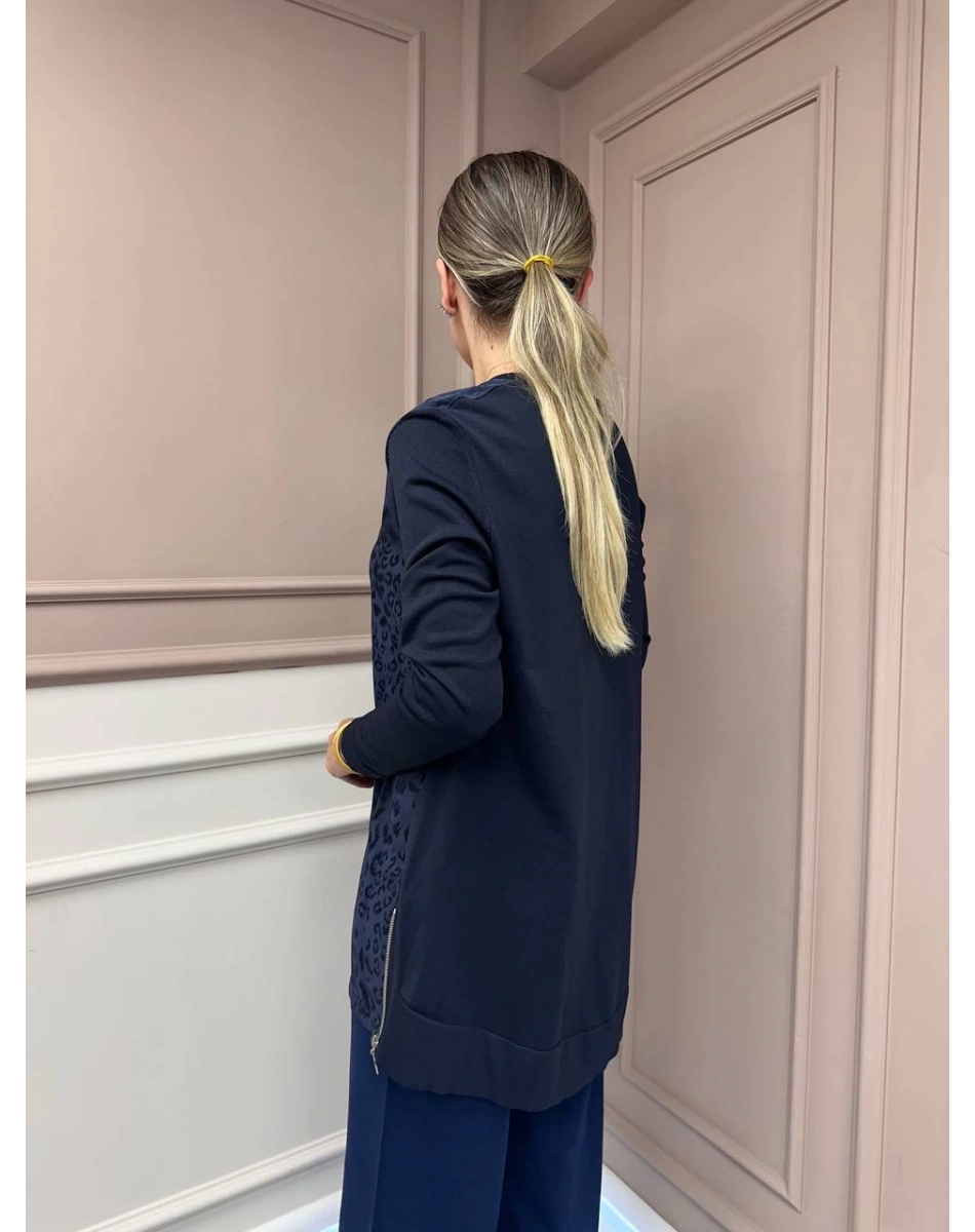 Nuss Triko 26K3002 Lacivert Önü Leopar Desen Arkası Triko Tunik