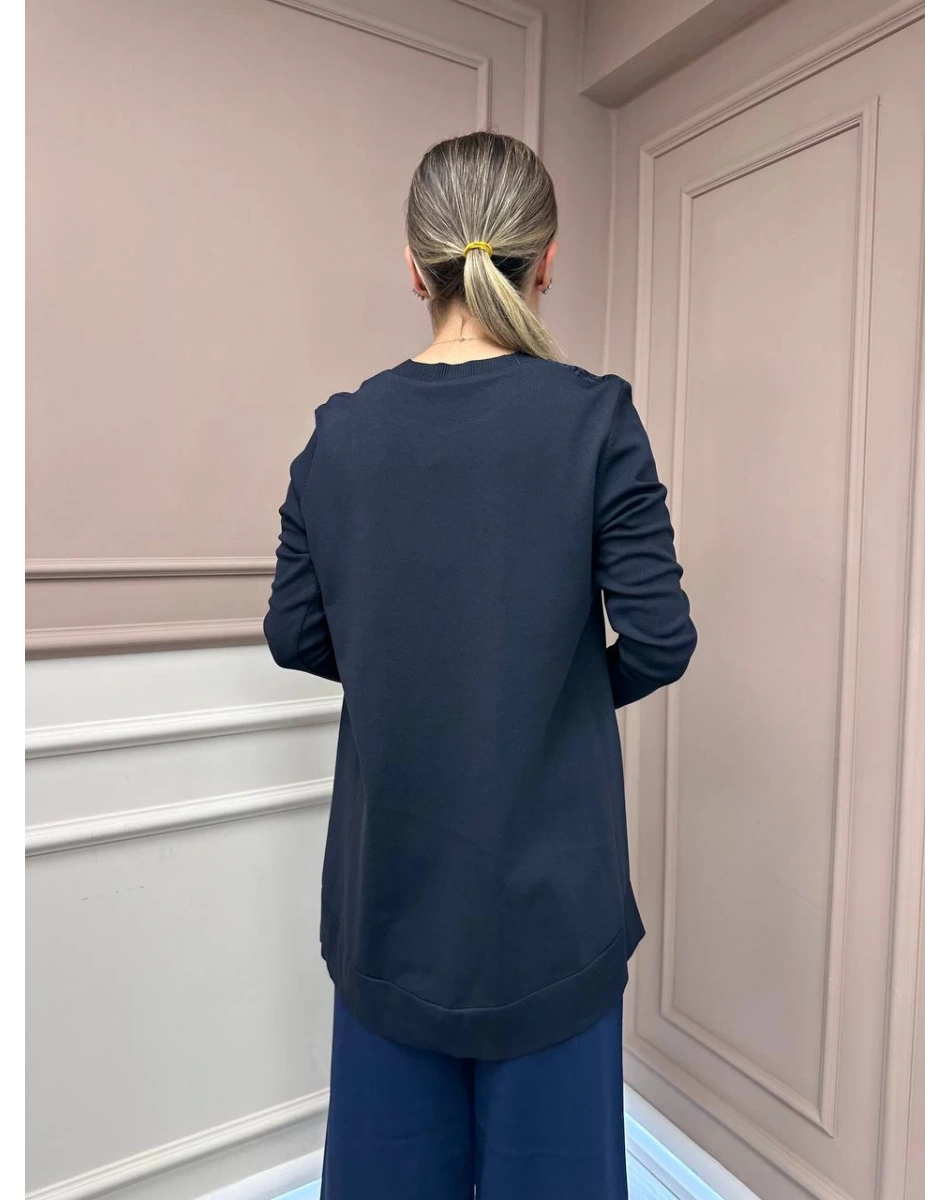 Nuss Triko 26K3002 Lacivert Önü Leopar Desen Arkası Triko Tunik