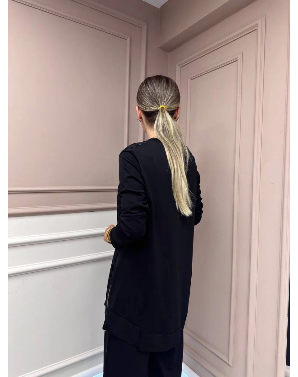 Nuss Triko 26K3002 Siyah Önü Leopar Desen Arkası Triko Tunik