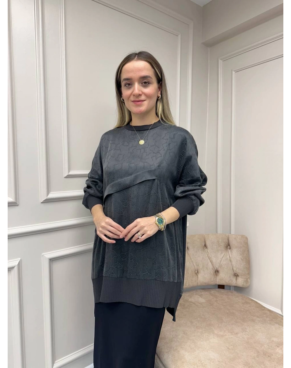 Nuss Triko 26K3003 Antrasit Önü Detaylı Tunik