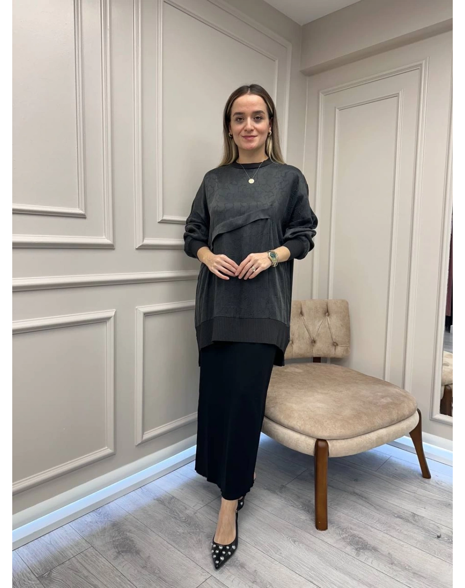 Nuss Triko 26K3003 Antrasit Önü Detaylı Tunik