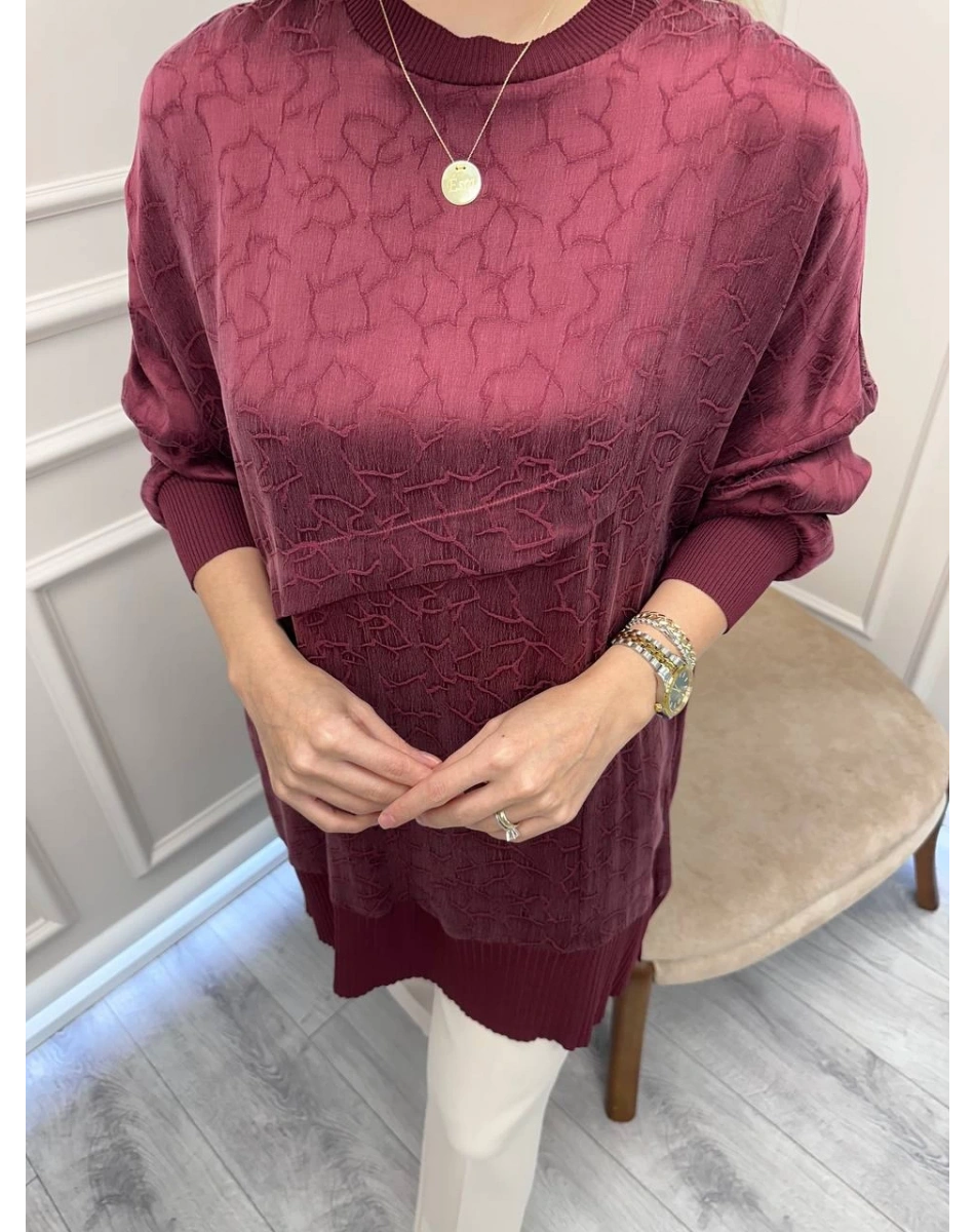 Nuss Triko 26K3003 Bordo Önü Detaylı Tunik