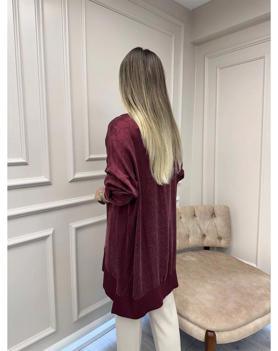 Nuss Triko 26K3003 Bordo Önü Detaylı Tunik