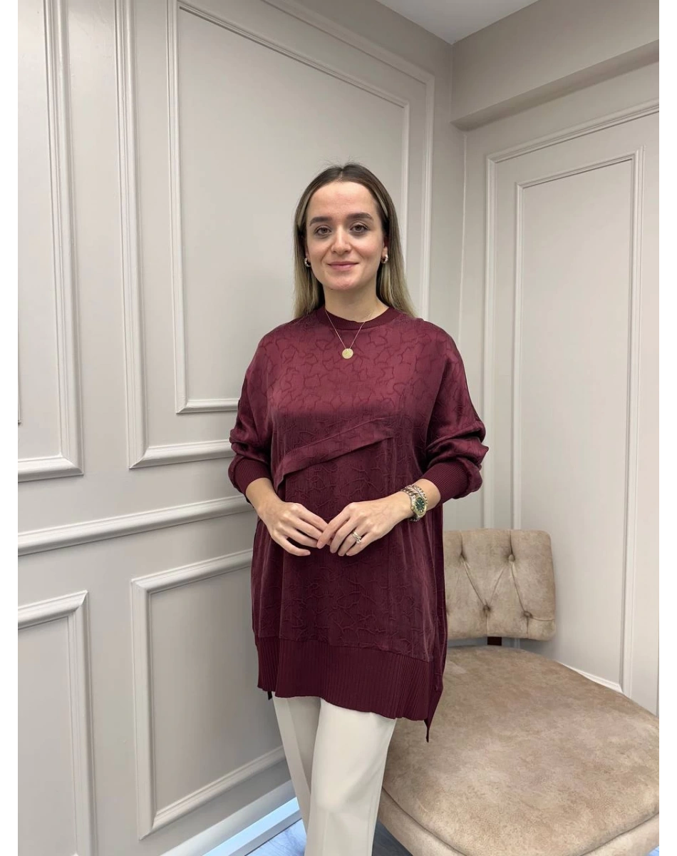 Nuss Triko 26K3003 Bordo Önü Detaylı Tunik