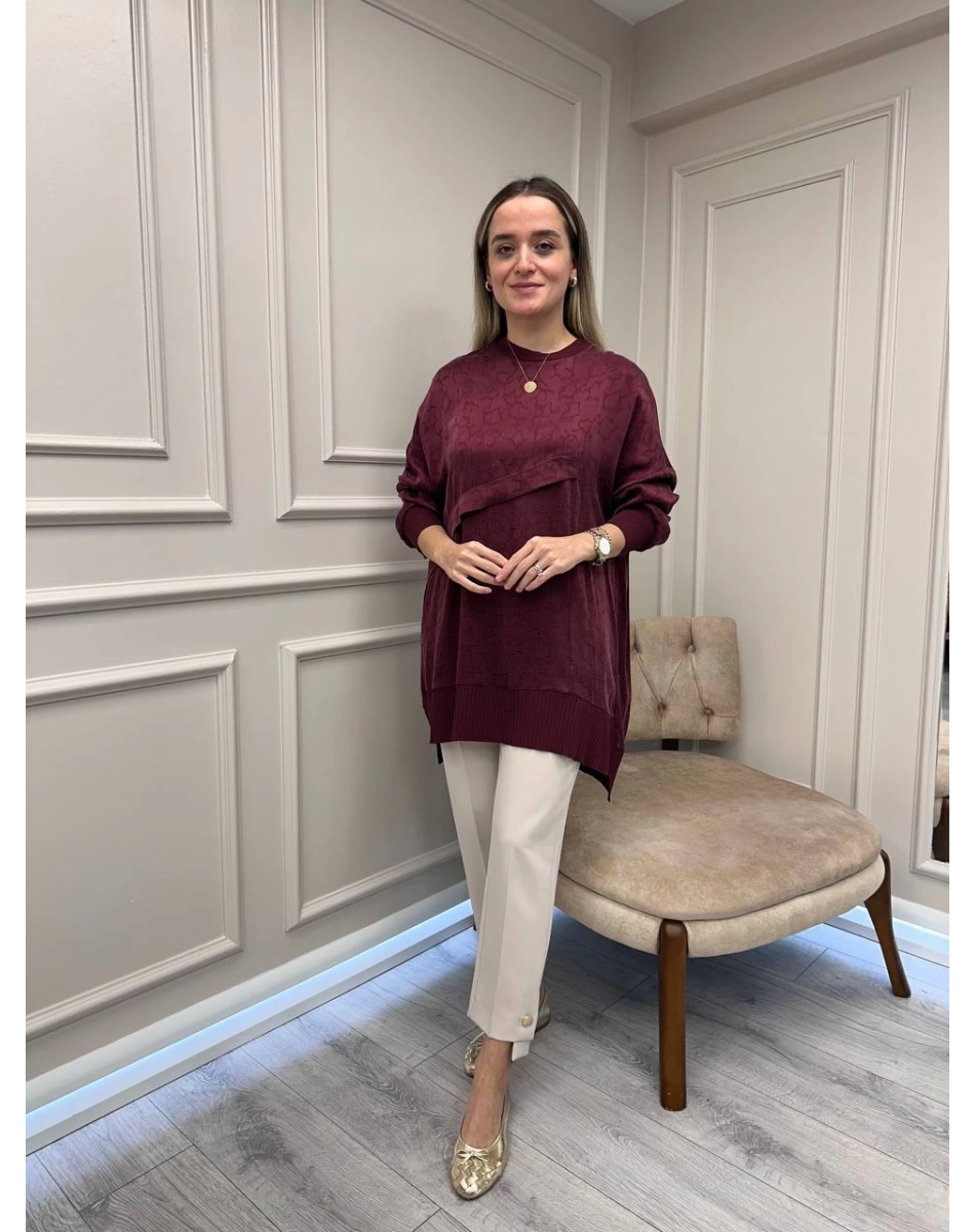 Nuss Triko 26K3003 Bordo Önü Detaylı Tunik