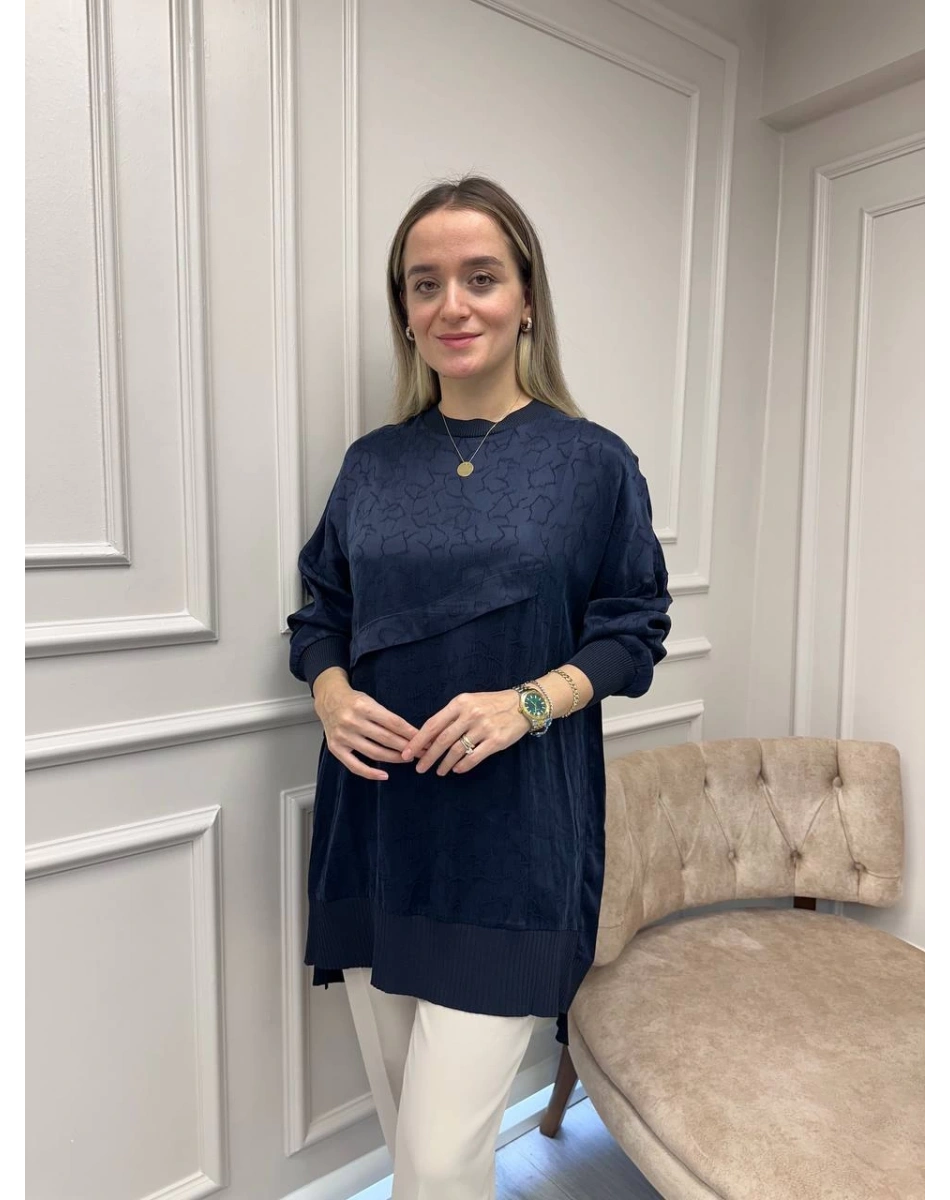 Nuss Triko 26K3003 Lacivert Önü Detaylı Tunik