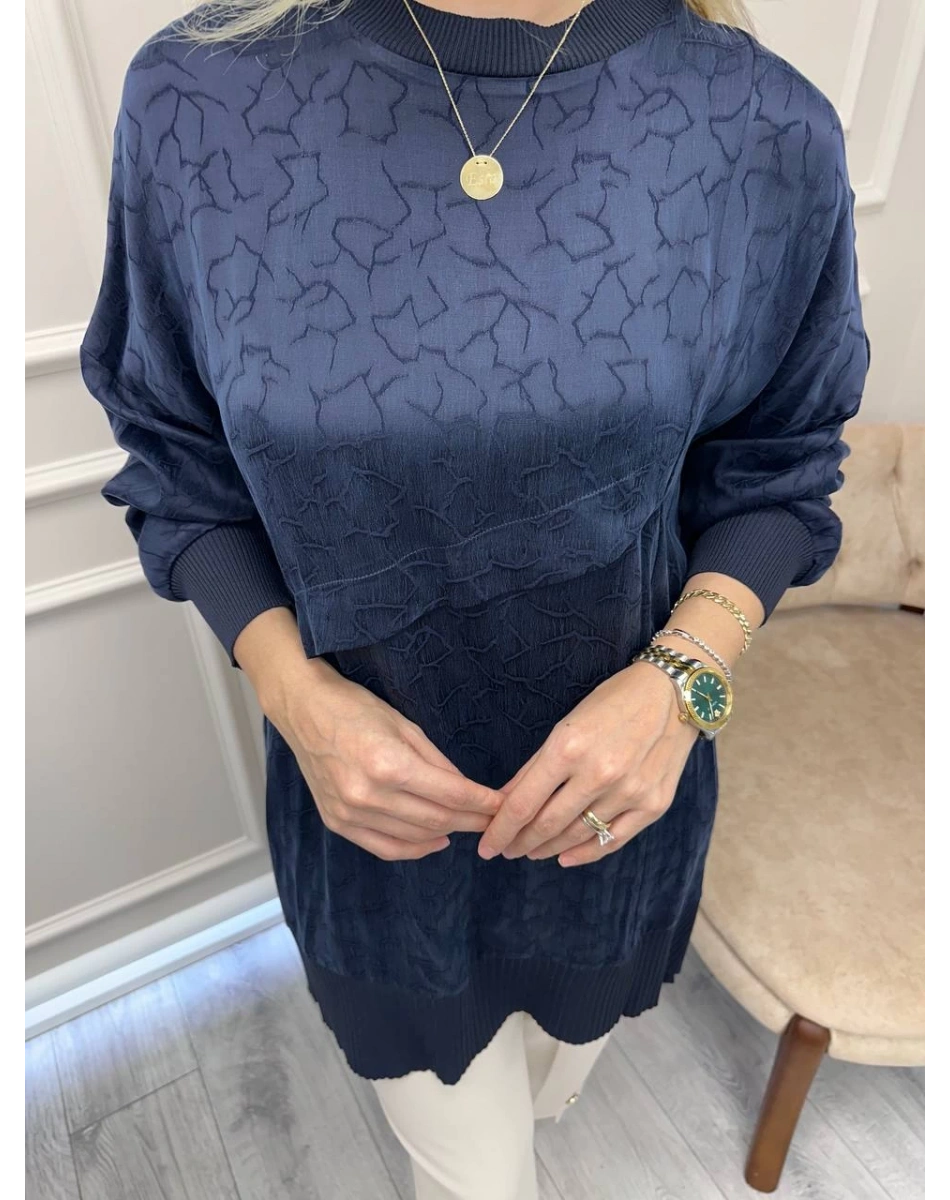 Nuss Triko 26K3003 Lacivert Önü Detaylı Tunik