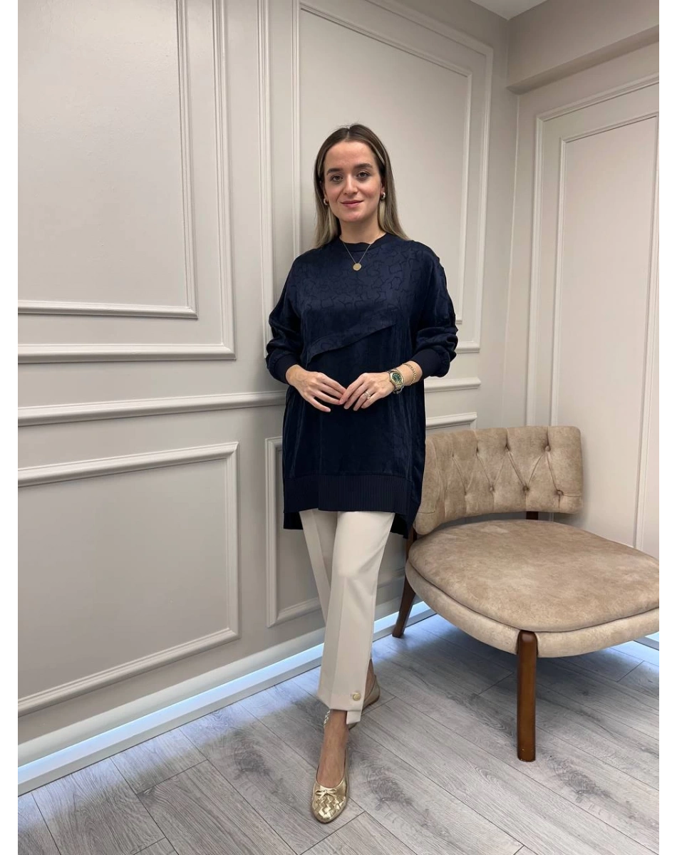 Nuss Triko 26K3003 Lacivert Önü Detaylı Tunik