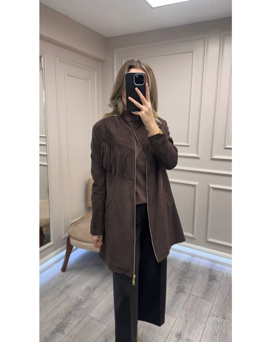 Nuss Triko 26K6028 Kahve Yaka Kısmı Detaylı Kap