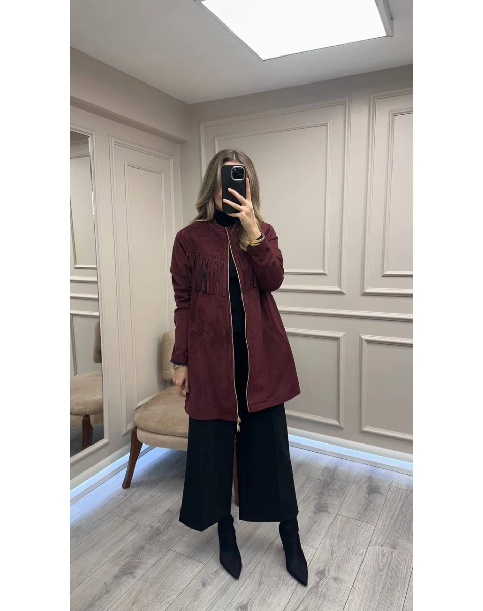 Nuss Triko 26K6028 Mürdüm Yaka Kısmı Detaylı Kap