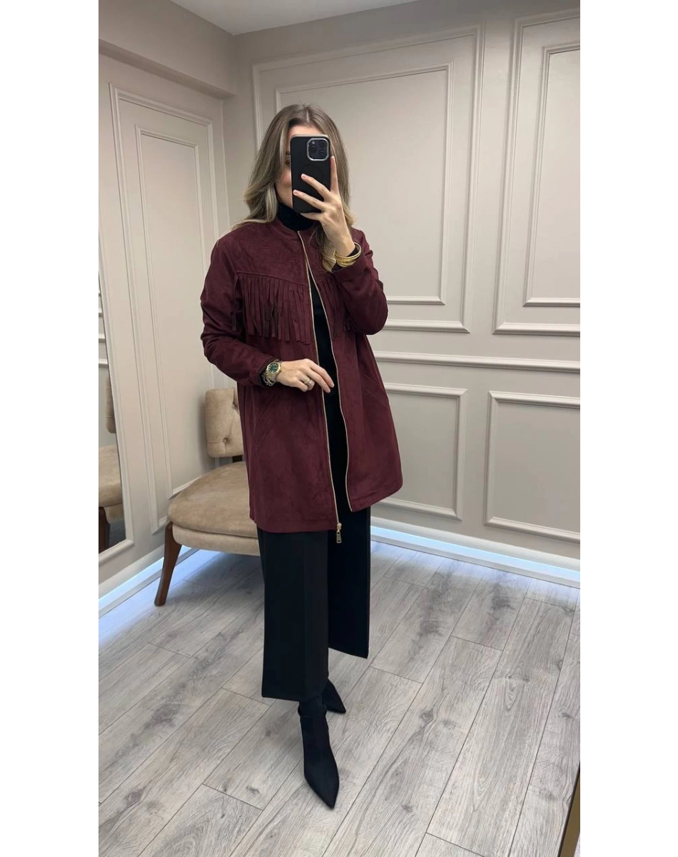 Nuss Triko 26K6028 Mürdüm Yaka Kısmı Detaylı Kap