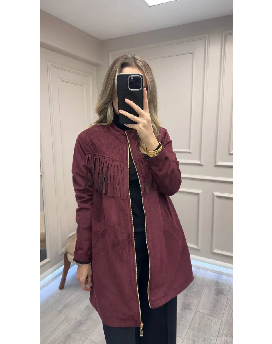 Nuss Triko 26K6028 Mürdüm Yaka Kısmı Detaylı Kap