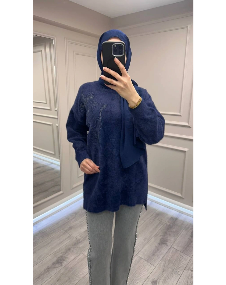 Nuss Triko 26K7004 Lacivert Angora Kazak