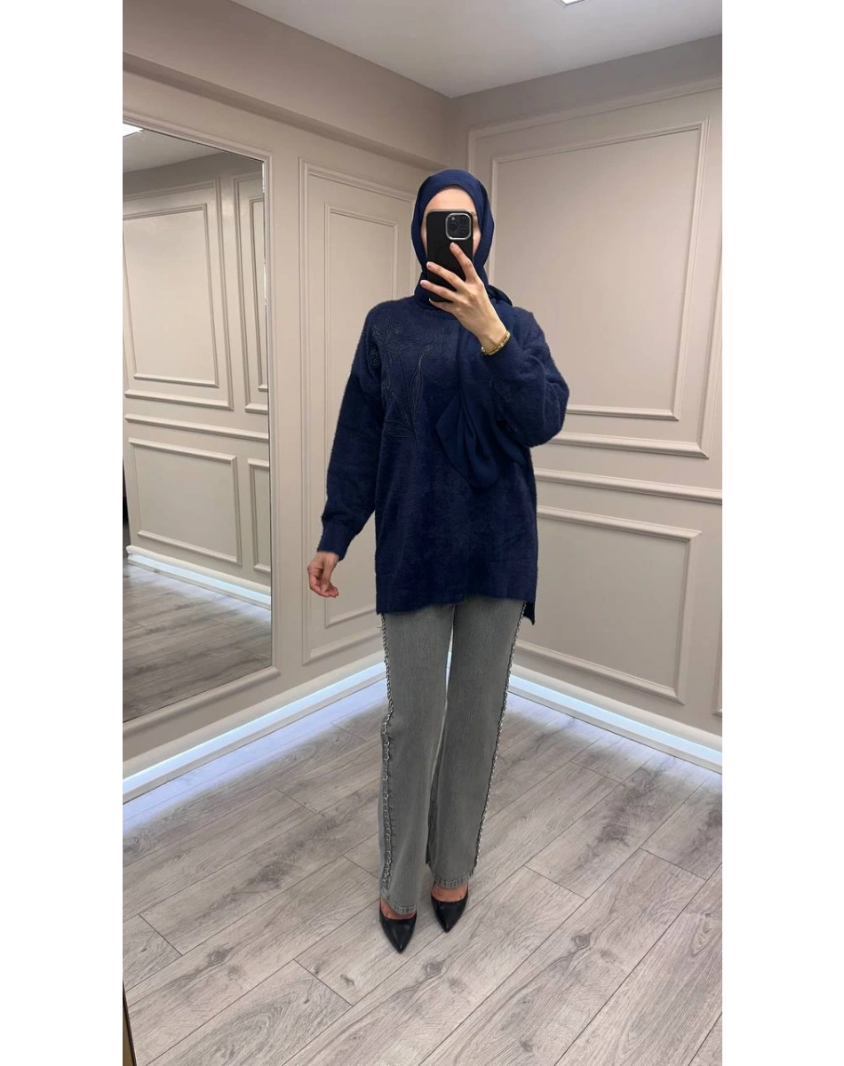 Nuss Triko 26K7004 Lacivert Angora Kazak