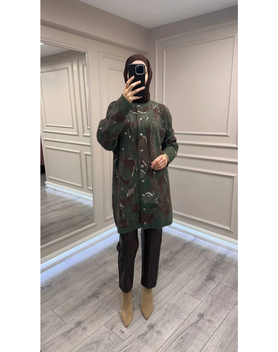 Nuss Triko 26K7006 Haki Angora Hırka