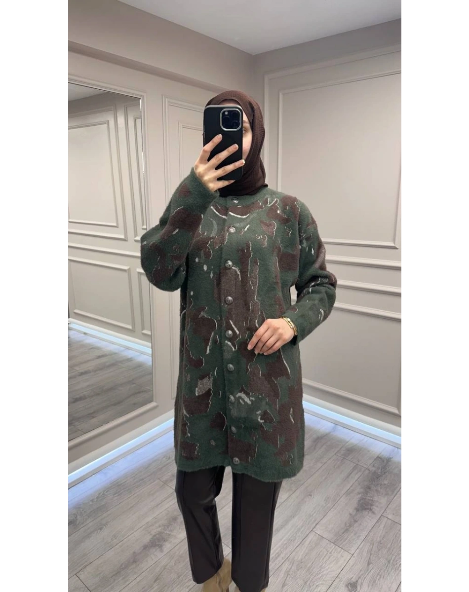 Nuss Triko 26K7006 Haki Angora Hırka