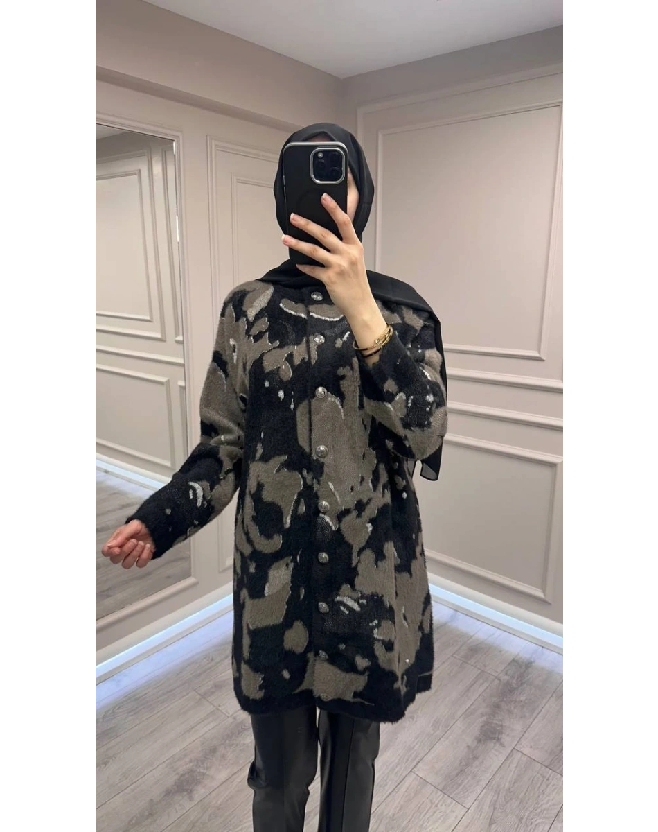 Nuss Triko 26K7006 Siyah Angora Hırka