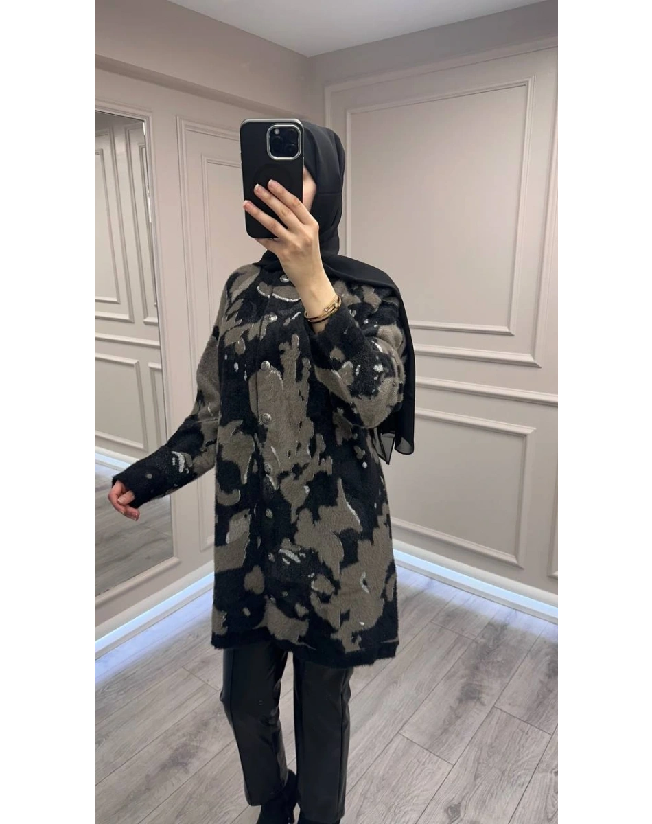 Nuss Triko 26K7006 Siyah Angora Hırka