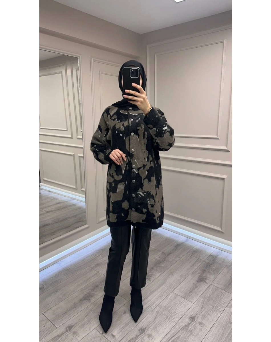 Nuss Triko 26K7006 Siyah Angora Hırka