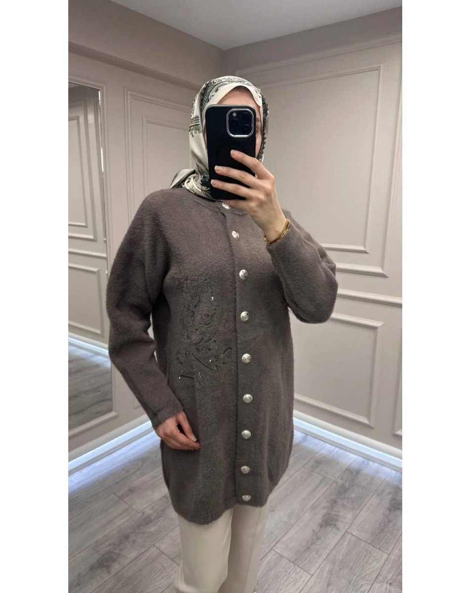 Nuss Triko 26K7007 Füme Angora Hırka