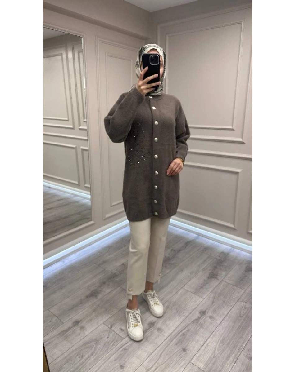 Nuss Triko 26K7007 Füme Angora Hırka