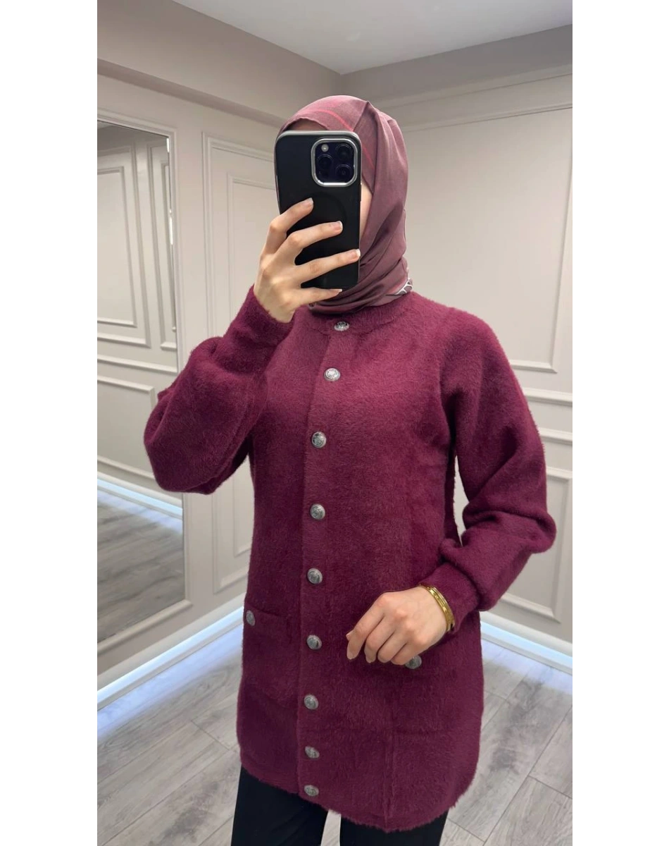 Nuss Triko 26K7008 Bordo Angora Hırka