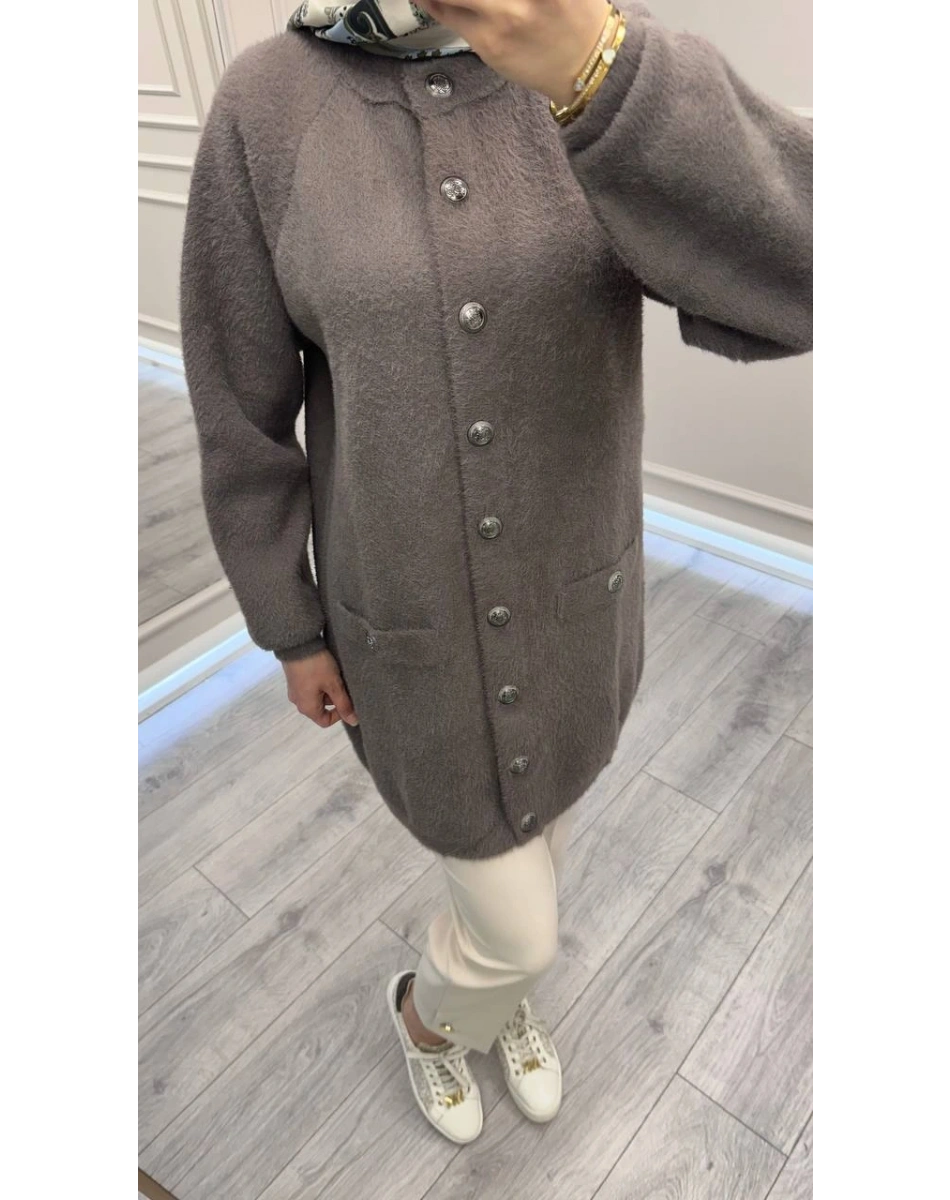 Nuss Triko 26K7008 Füme Angora Hırka