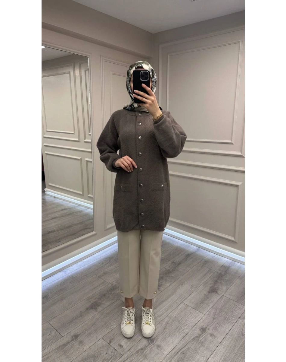 Nuss Triko 26K7008 Füme Angora Hırka