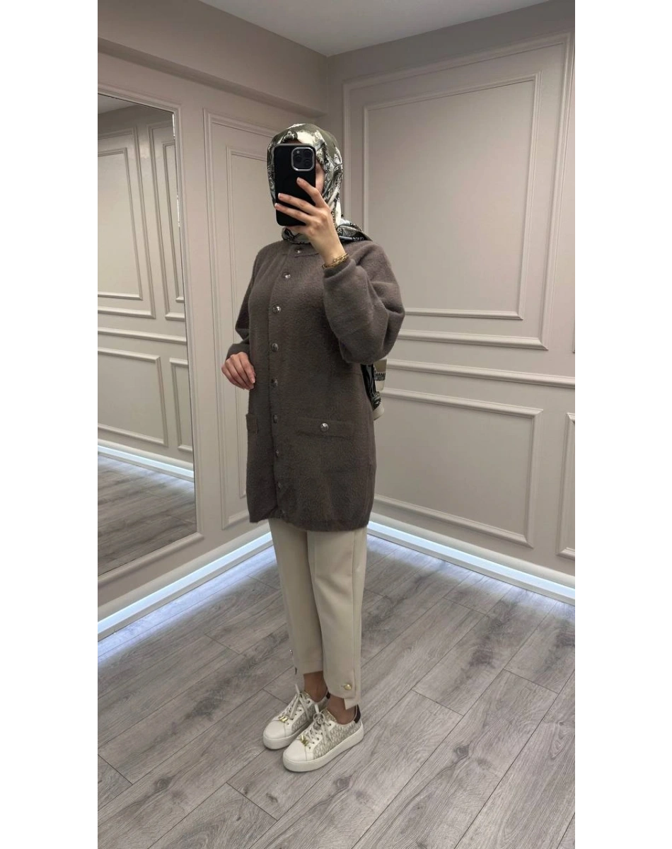 Nuss Triko 26K7008 Füme Angora Hırka