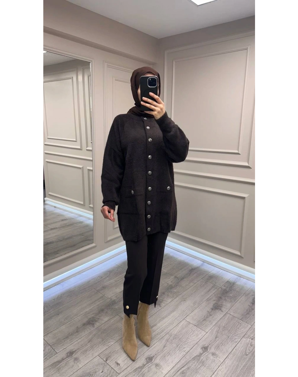 Nuss Triko 26K7008 Kahve Angora Hırka