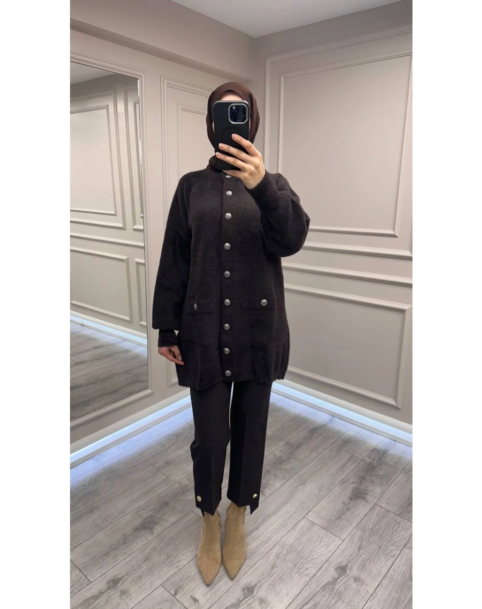 Nuss Triko 26K7008 Kahve Angora Hırka