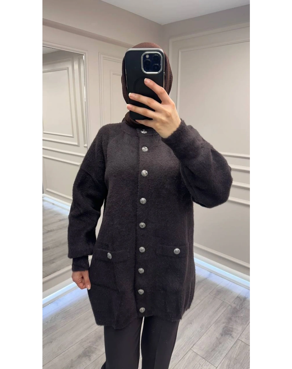 Nuss Triko 26K7008 Kahve Angora Hırka