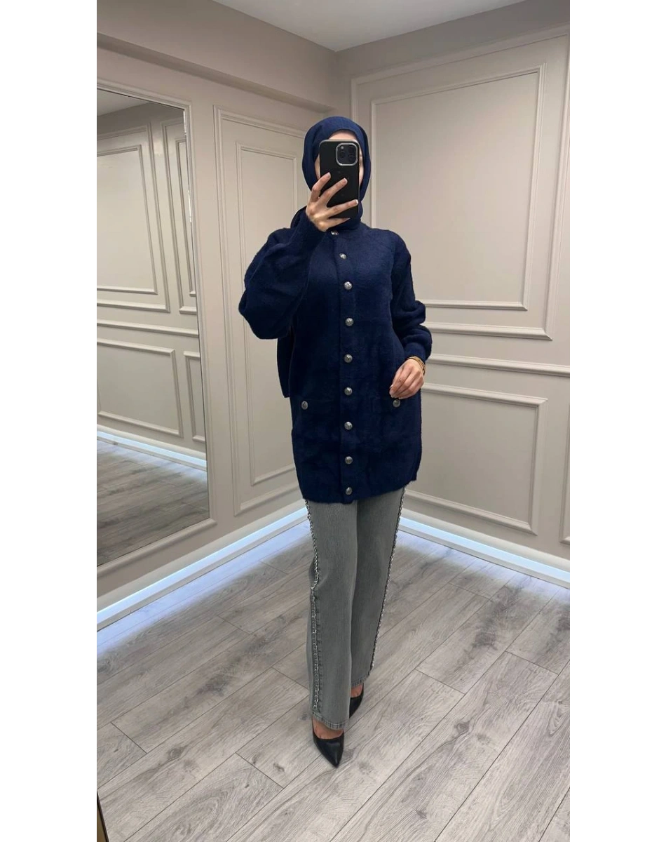 Nuss Triko 26K7008 Lacivert Angora Hırka