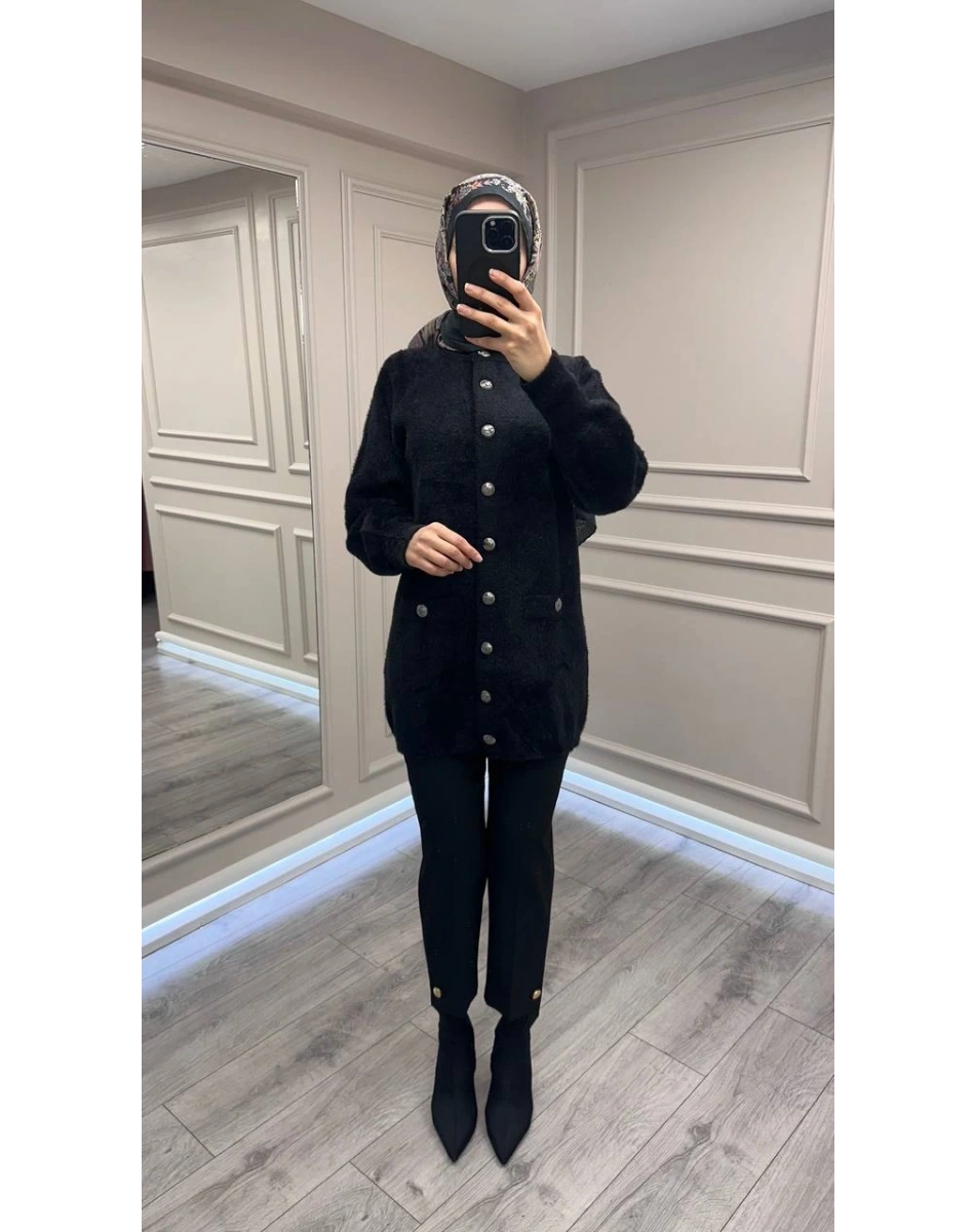 Nuss Triko 26K7008 Siyah Angora Hırka