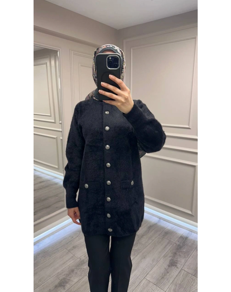 Nuss Triko 26K7008 Siyah Angora Hırka